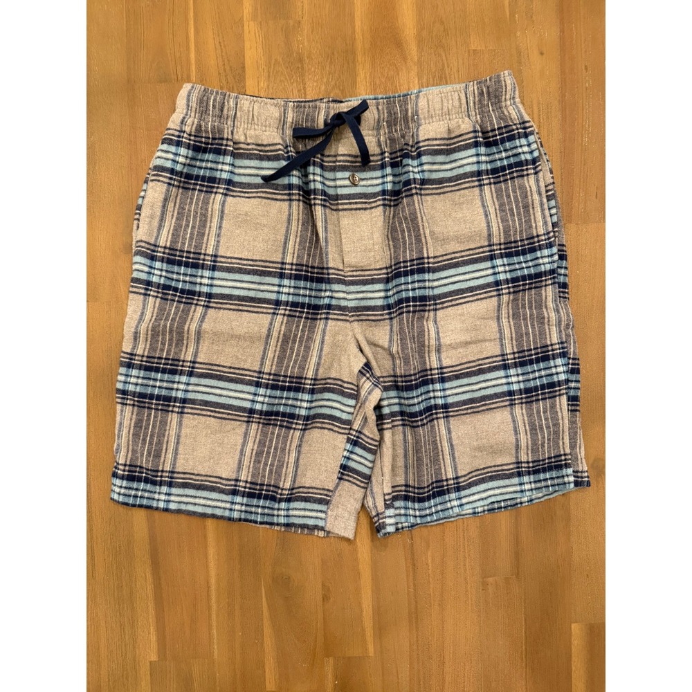 100% Cotton Mens Plaid Flannel Pajama Shorts Grey Blue Lounge Sleep M